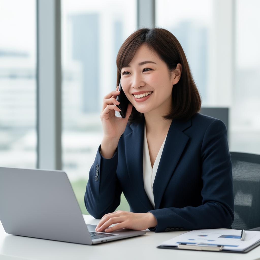 電話で日本語相談に対応するスタッフ